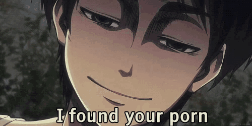 a close up of a man 's face with the words i found your porn below it