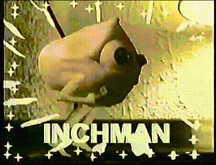 a cartoon drawing of a man with the word inchman on the bottom
