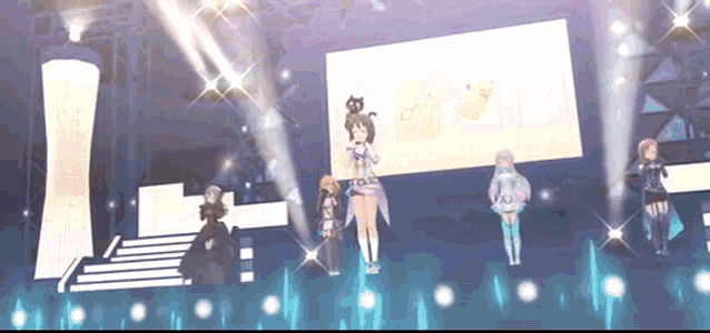 a group of anime characters are on a stage