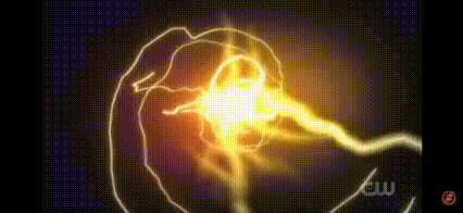 a drawing of a lightning bolt coming out of a sphere on a black background .
