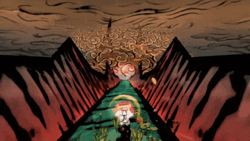 a painting of a person walking through a tunnel with the word ' nightmare ' on the bottom