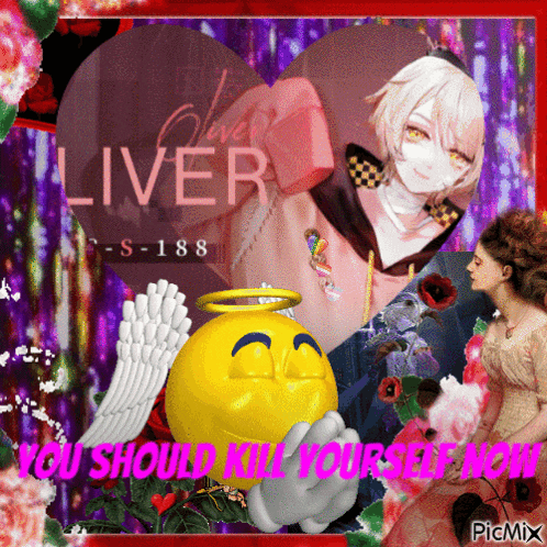a picture with a smiley face and the words " you should kill yourself now " on it