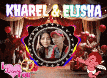 a picture of a man and a woman with the words kharel & elisha
