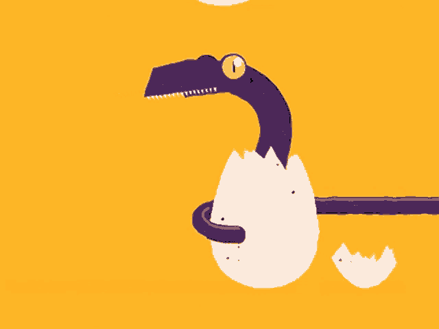 a purple dinosaur is coming out of an egg