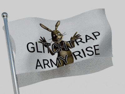 a flag that says " glitchtrap army rise " with a bunny on it