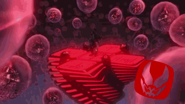 a red background with a bunch of icons including one that says ' l ' on it