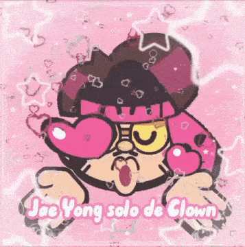 a cartoon drawing of a clown with a heart in his eyes and the words jae yong solo de clown below it