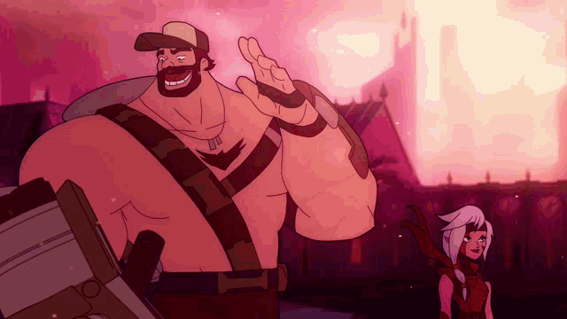 a cartoon drawing of a man with a beard and a woman
