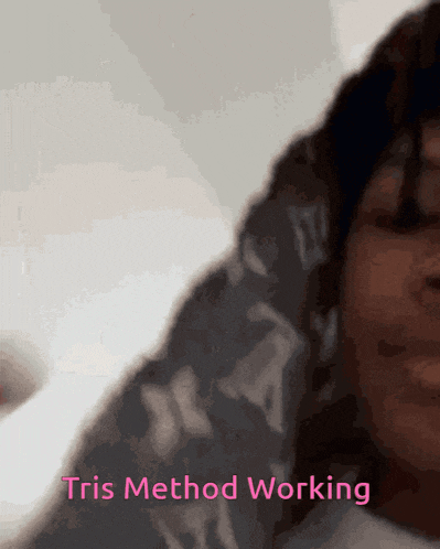 a close up of a person 's face with the words " tris method working " above it