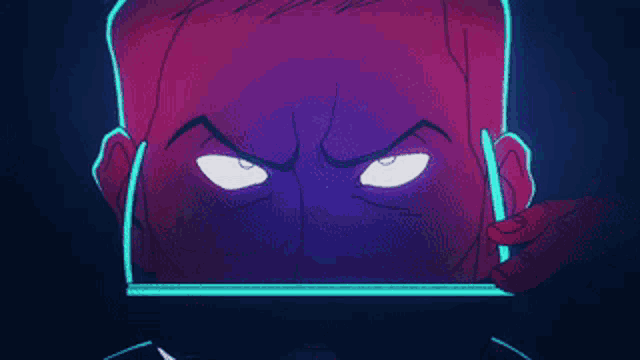 a cartoon drawing of a man 's face with a purple background