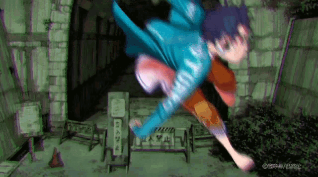 a person wearing a blue hoodie with the word trust on it is jumping in the air
