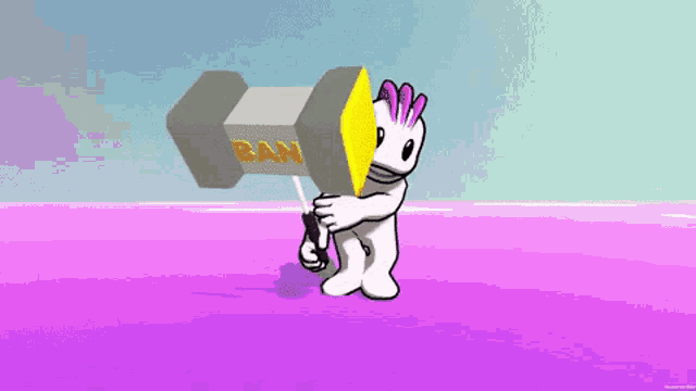 a cartoon character is holding a yellow cube and a stick