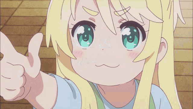 a group of anime girls are standing in front of a shelf full of books with one girl pointing