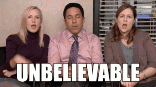 a group of people sitting next to each other with the word unbelievable written on the bottom .