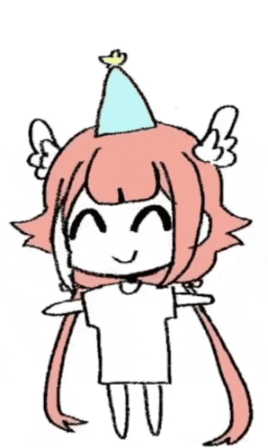 a drawing of a girl with a party hat on her head