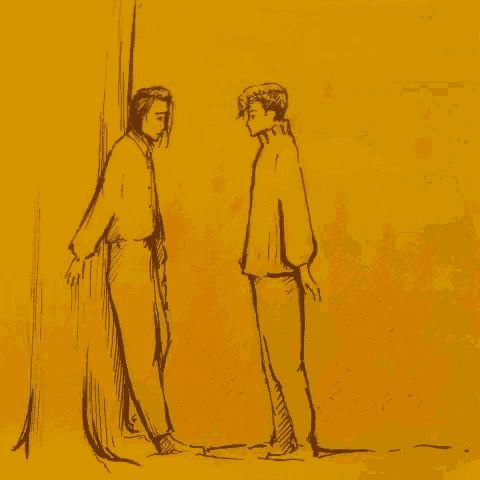 a drawing of two people standing next to each other