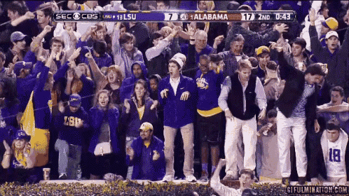a crowd of people are watching a game between louisiana state university and alabama