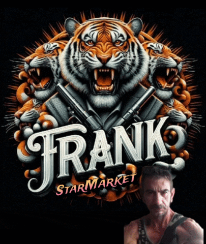 a poster for frank starmarket with a tiger and two guns