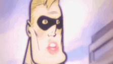 a close up of a cartoon character wearing a mask and a superhero costume .