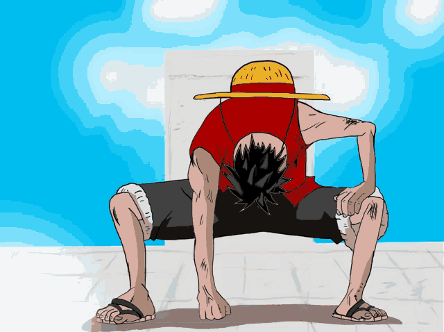 a drawing of luffy from one piece kneeling down