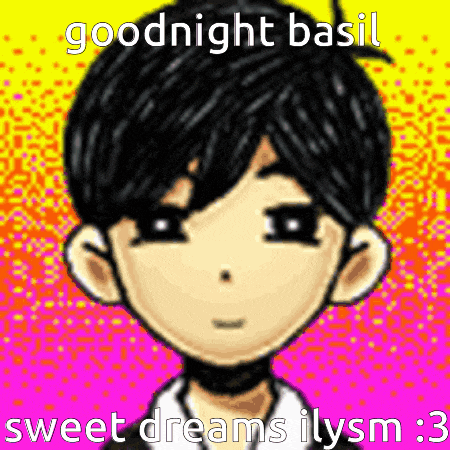 a cartoon of a boy with a choker on his neck and the words `` goodnight basil sweet dreams ilysm 3 ''