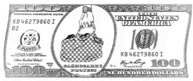 a 100 dollar bill has a picture of a woman holding a purse