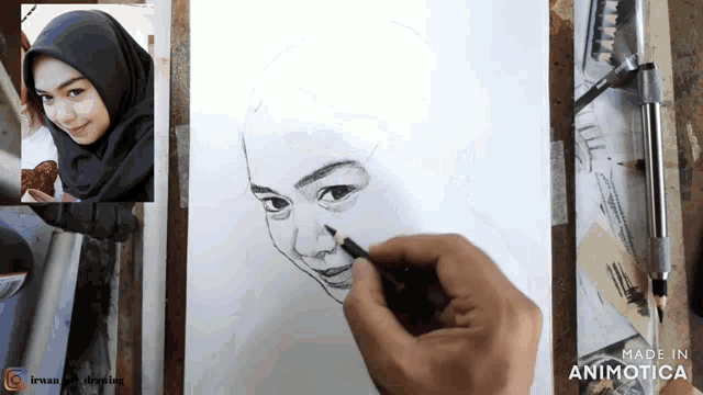 a drawing of a woman 's face is being made in animatica