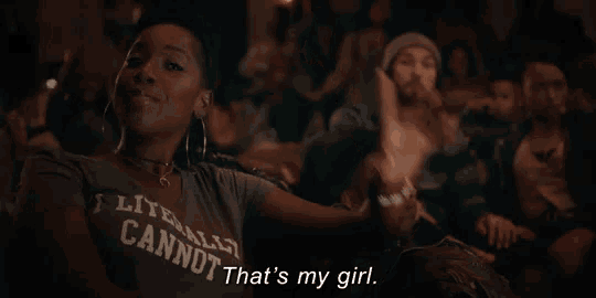 a woman wearing a t-shirt that says i literally cannot that 's my girl .