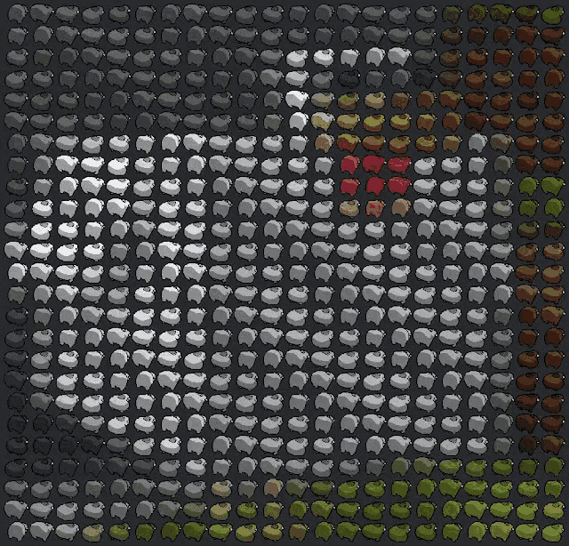 a bunch of sheep with different colored heads