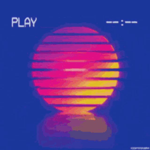 a blue background with a sunset and the words play
