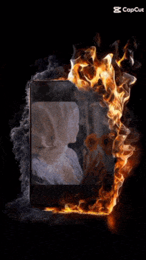 a picture of a burning phone with the name banu on the bottom