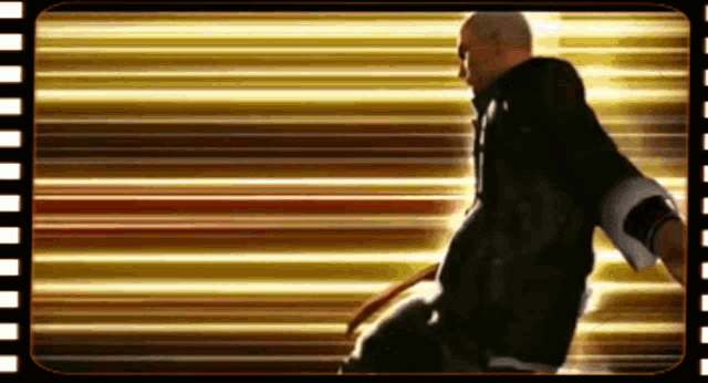 a man in a black jacket is dancing in a video game