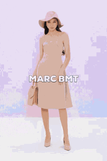 a woman is wearing a black pencil skirt and a yellow top by marc bmc