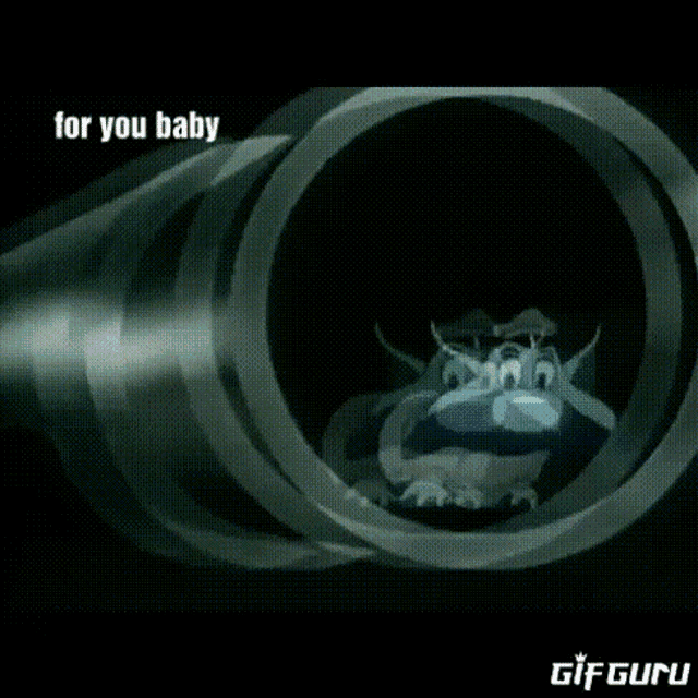 a cartoon character is sticking its tongue out while looking through a hole in a pipe .