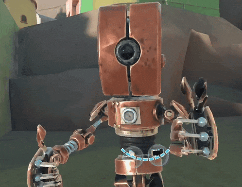a copper robot with a screw on its head