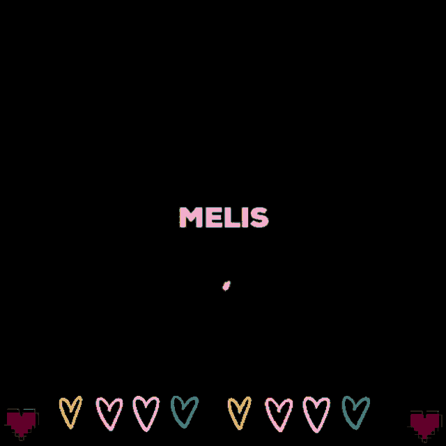 a pink heart with the word melis inside of it on a black background