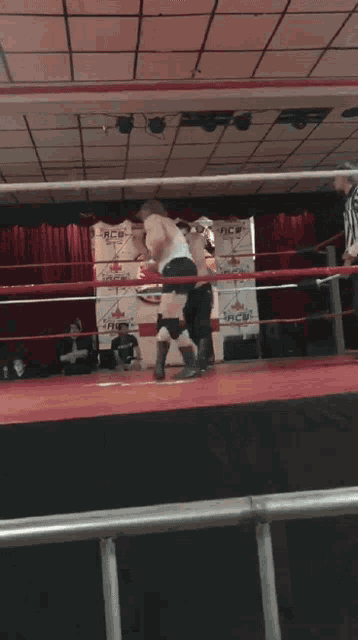 a wrestler is laying on the ground in a ring with a sign that says ace on it