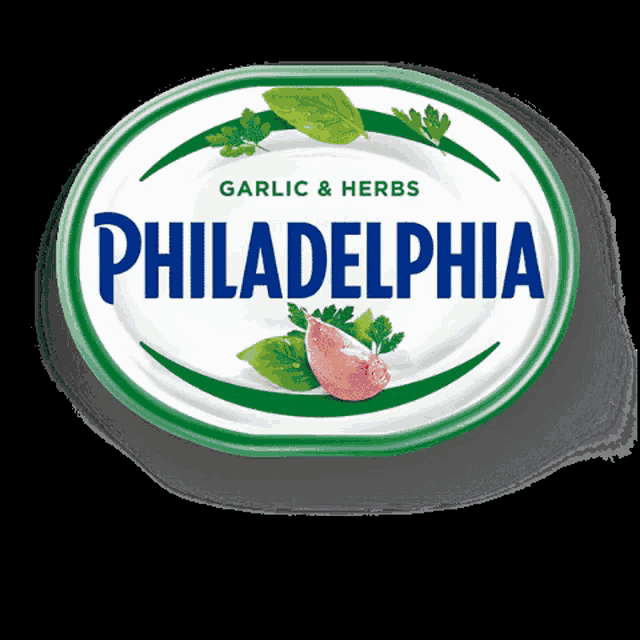 a can of philadelphia garlic and herbs cheese on a black background