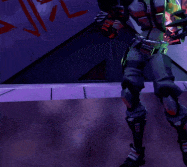 a video game character is holding a gun in a room