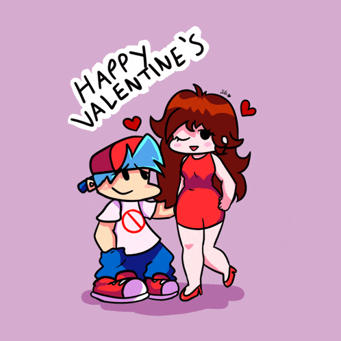 a cartoon drawing of a boy and a girl with the words happy valentine 's written above them