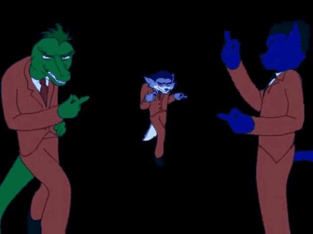 a cartoon of a wolf pointing at another wolf