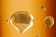 a close up of a diamond floating in the air on a orange background .