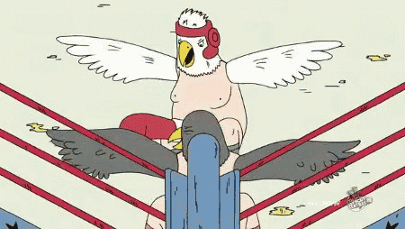 a cartoon of a bird wearing boxing gloves and a helmet