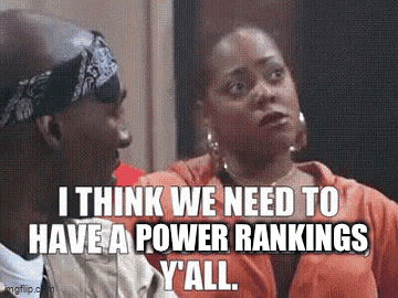a man and a woman are talking and the woman is saying i think we need to have a power rankings