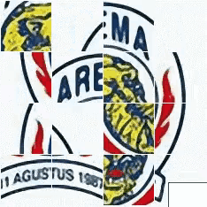 a logo for arema with a lion in the middle