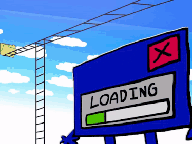 a blue sign that says loading with a red x