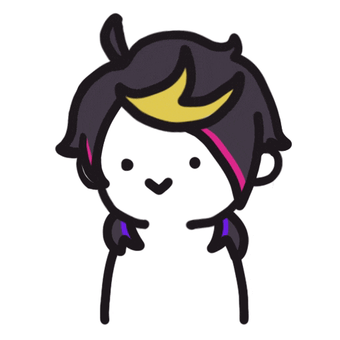 a drawing of a person with purple hair