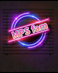 a neon sign that says mps fam is lit up on a wall