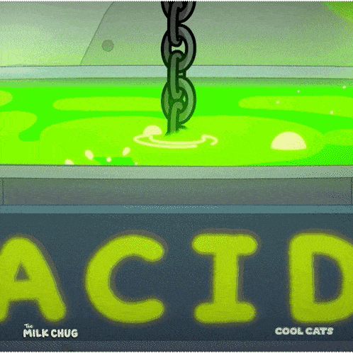 a cartoon drawing of a green liquid that says acid on it