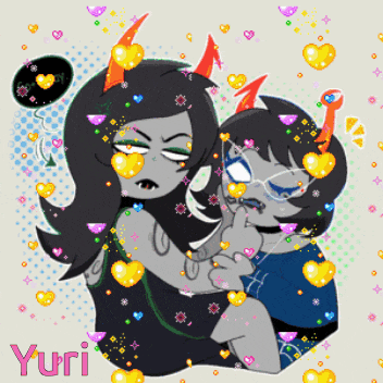 a cartoon drawing of a girl with the name yuri on the bottom right